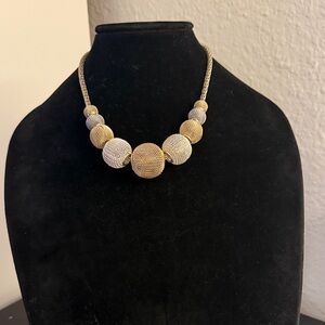 mixed metal mesh bead statement necklace silver and gold